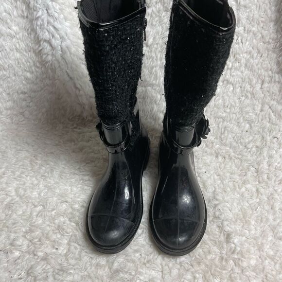 Stuart Weitzman girl Waltz Black mid calf rain boots glitter accent size 3 - Picture 2 of 12